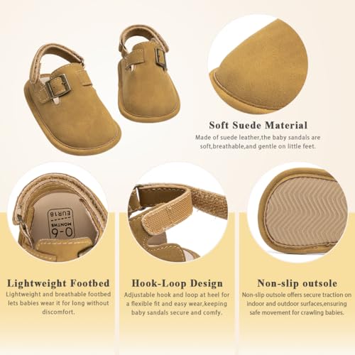 Image of KIDSUN Baby Boys Girls Sandals Adjustable Lightweight House Home Slippers Non Slip Newborn Prewalk First Walk Shoes