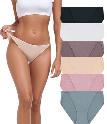 ANLIQI High Cut String Bikini Panties Stretchy Soft Modal Low Waist Underwear Ladies Hipster Panties Multi Pack