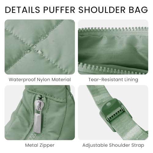 Image of Small Puffer Crescent Shoulder Bag for Women Lightweight Water-Resistant Nylon Purse with Adjustable Strap & Multiple Pockets