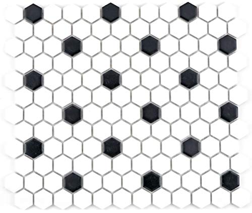 Mosaïque MOS11A-0301_f Carrelage en céramique Hexagon noir blanc mat carrelage cuisine 10 tapis mosaïque