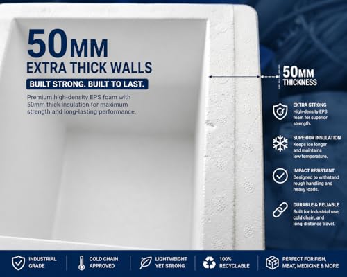 Image of 45L Insulated Ice Box Cooler for Fish, Seafood, Food, Milk & Beverage Storage | Heavy Duty 30 mm Thickness | Portable Cold Storage Box with Lid