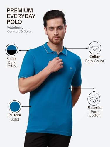 Image of Raymond Contemporary Fit Pure Cotton Solid Pattern Polo Neck Casual T-Shirt