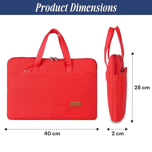 Image of Protecta Grace Office Laptop Messenger Bag for Men and Women Canvas Look Laptop Briefcase Water Repellent Padded Laptop Messenger Sleeve Bag 15.6 Inch Ideal for Office & Work in Color Red
