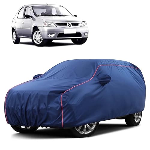 Image of Sulfar 100% Water Resistant Car Body Cover Compatible with Mirror for Renault Logan (Triple Stitched, Full Bottom Elastic, Blue Taffeta with Red Piping)