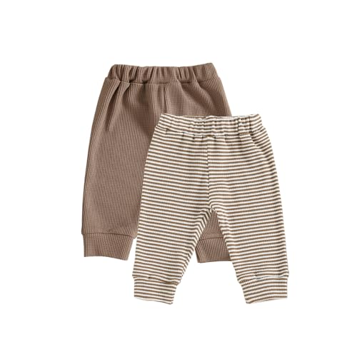 Image of Baby Boy 2 Pack Pants Waffle Knit Sweatpants Soft Pull On Jogger Pant Toddler Fall Spring Bottoms