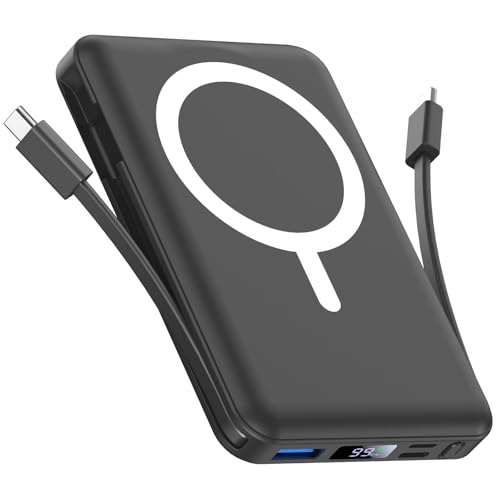 Vexnara für Magsafe Powerbank 10000mAh, Wireless Magnetische Powerbank Schnelles Laden mit LED-Display und USB-C Ladekabel Externe Akkupack für iPhone 17/16/15/14/13/12 Pro Max/Pro/Plus