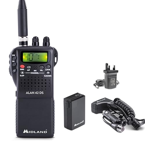 Midland - Alan 42 DS CB Radio Portable Transceiver License-Free Multi-Band for All EU Countries Digital Squelch - Professional Transceivers AM/FM with 2-Pin Socket Antenna and Accessories