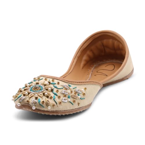 Women's Slip On Traditional Handmade Khussa Bridal Mojari Punjabi Jutti Ethnic Ballet Flats
