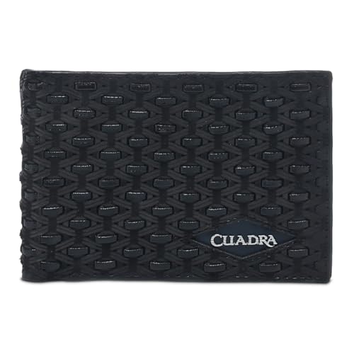 Cuadra Men's Leather Bifold Wallet, Black Geometric Pattern (Oxford)