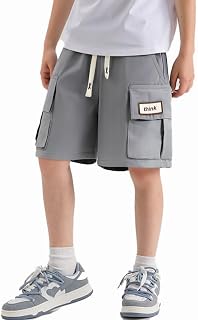 Cotton Kids Cargo Shorts for Boys, Elastic Waistband with Drawstring, Double Pockets, Ages 3-16 Years