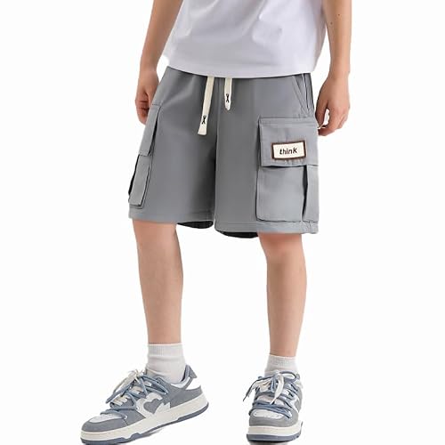 chickiddos - chickiddos Cotton Kids Cargo Shorts for Boys - Elastic Waistband with Drawstring and Double Pockets, Ages 3-16 Years, Grey - Best Deal on Amazon