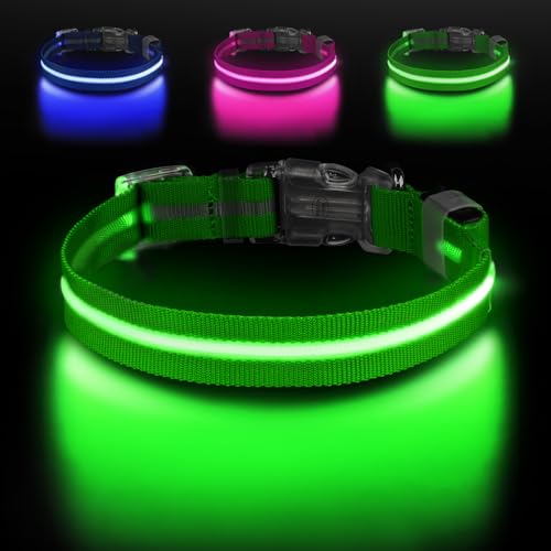 Jewyow Light Up Dog Collar, Adjustable USB Rechargeable Glow in Dark Dog Collar ，Waterproof Dog...