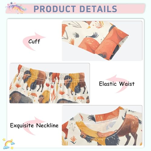 Pajama Sets Long Sleeve Bison Pattern with Floral Soft Comfy Sleepwear 2 Piece PJS 3-8T4