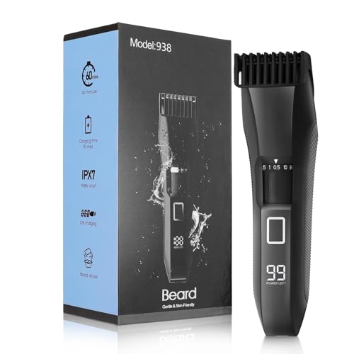 Misuke Manscape Beard Trimmer Men,20 Length Adjustable Blade Wheel,Wet/Dry Electric Trimmer for Precision Facial Hair Trimming,Cordless Hair Clippers,IPX7 Waterproof,LED Display,Men's Gifts