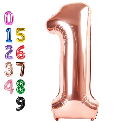 Image of Number Balloons Rose Gold 1 Balloon 40 inch for 1st Birthday Decoration | Saturated Color, Large 40 in, With Straw & Hanging Hole, For Back-to-School Season, Wedding, Christmas, New Year, Anniversary
