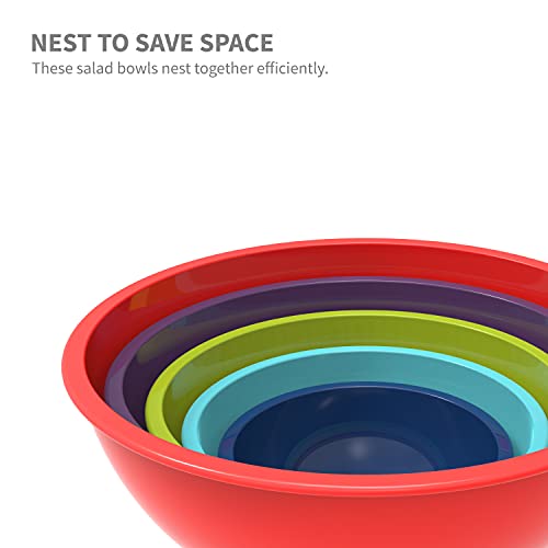 Image of Zak Designs Mixing Bowl Set, Nesting Bowls for Space Saving Storage, Made with Durable Melamine, Great for Prepping and Serving Food (Colorways Red to Blue, 5pcs, Non-BPA)