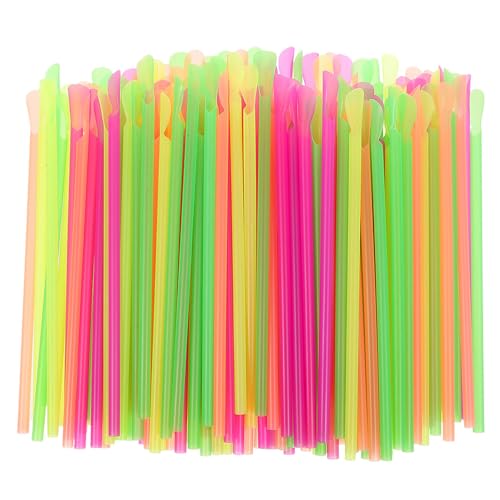 300 pitillos coloridos de plástico con cuchara dual 20 cm miniatura 1