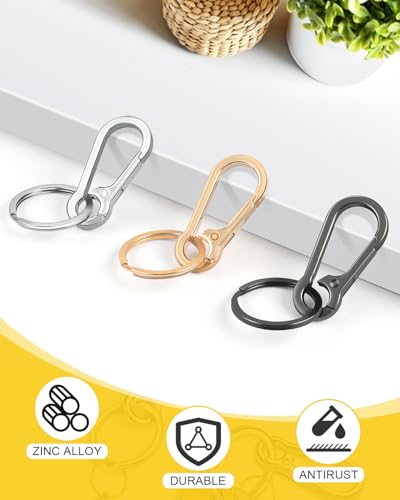 3 Stück Karabiner Schlüsselanhänger, Karabinerhaken Klein Metall Schlüsselkarabiner Carabiner, Schlüsselring mit Karabiner für Aufhängen im Rucksack, Autoschlüssel (Silber)