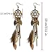 Punk Vintage Long Tassel Feather Beads Drop Wolf Tooth Pendant Earring Fish Hook Earrings (Brown A)