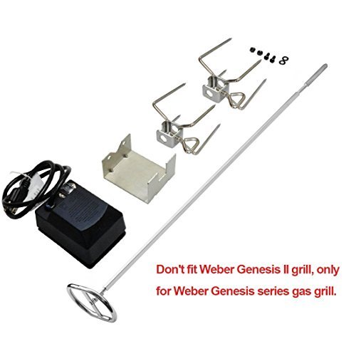 Onlyfire 6015 Stainless Steel Gas Grill Rotisserie Kit For Weber 7519 Genesis E-300 And S-300 Series Gas Grill, 32 1/4 Inch Square Spit Rod, 110V Ac Electric Motor, 5/16 Inch Spit Rod #TOP2