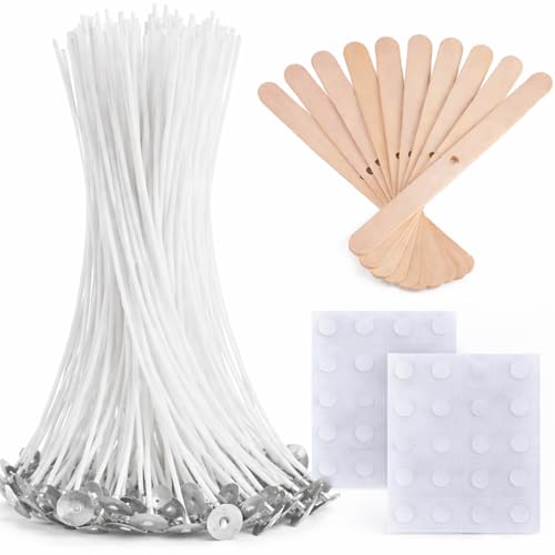 Image of Asian Hobby Crafts Candle Making Set with 50 Wicks 5 inch Inch, 40 Wick Stickers & 10 Wooden Wick Holders - DIY Candle Making Kit for Beginners, Candle Making Materials, Craft Kit for Homemade Candles