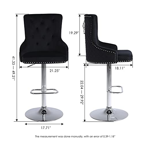 Chummaven Velvet Barstools Set Of 2, Modern Counter Height Adjustable Swivel Stools Chairs With High Tufted Backrest Chrome Base Lion Head Pull Ring Diamond Pattern Rivet Trim For Kitchen (Black) #TOP2