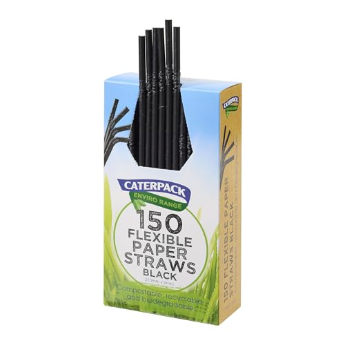 Caterpack Enviro Paquete de 150 pajitas de papel Flexi, 210 x 6 mm, totalmente reciclables, biodegradables y compostables, fuertes y sostenibles.