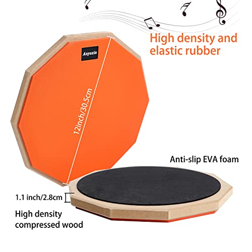 Anyuxin Drum Practice Pad Snare Drum Stand Set, 12 Inch Double Sided Silent Practice Pad With Drum Sticks, Drumstick Holder, Carrying Bag, Adjustable Stand(Fits 10''-14'' Drums) Orange #TOP1