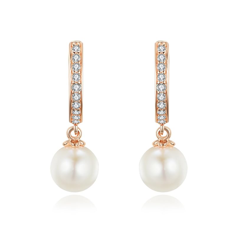 Women's 14K Gold Drop Earrings, Freshwater Cultured Pearl and Moissanite Dangle, Classy Fashion Jewelry, Ideal Gift for Birthdays, and Special Moments