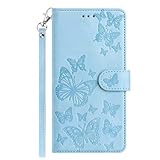 Funda de piel para Samsung Galaxy A52 5G, funda para teléfono móvil, funda tipo libro con cierre magnético, 8 ranuras para tarjetas, para Samsung Galaxy A52 5G, diseño de mariposa, azul cielo