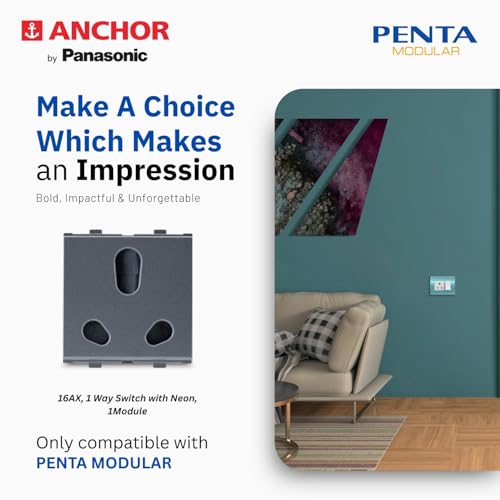Image of Anchor by Panasonic Penta 2 Module 6A /16A Twin Socket with Shutter (Black, 65205B-2)