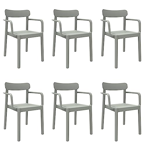 garbar Elba Set 6 Silla con Brazos Interior, Exterior | jardín, terraza, balcón, Salon, Cocina, Comedor | diseño, Ligero, apilable | Gris Verdoso