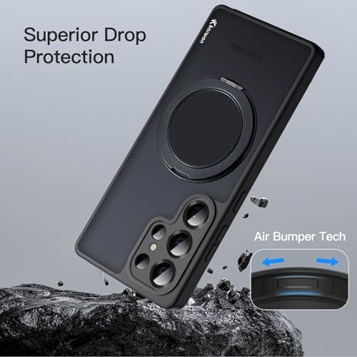 Image of KARWAN Tough Shockproof Armor Back Case Cover Compatible with Samsung Galaxy S25 Ultra with 360 Degree Rotation Magnetic Attraction Ring Holder Heavy Duty Cover with Magnetic MagEase Wireless Charging