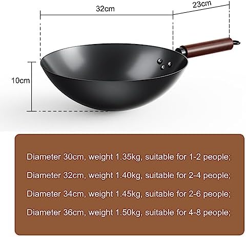 Traditional Chinese Iron Wok Pan - Woks and Stir Fry Pans with Round Bottom Wok for Chinese Japanese and Other Cooking,32cm (30cm)