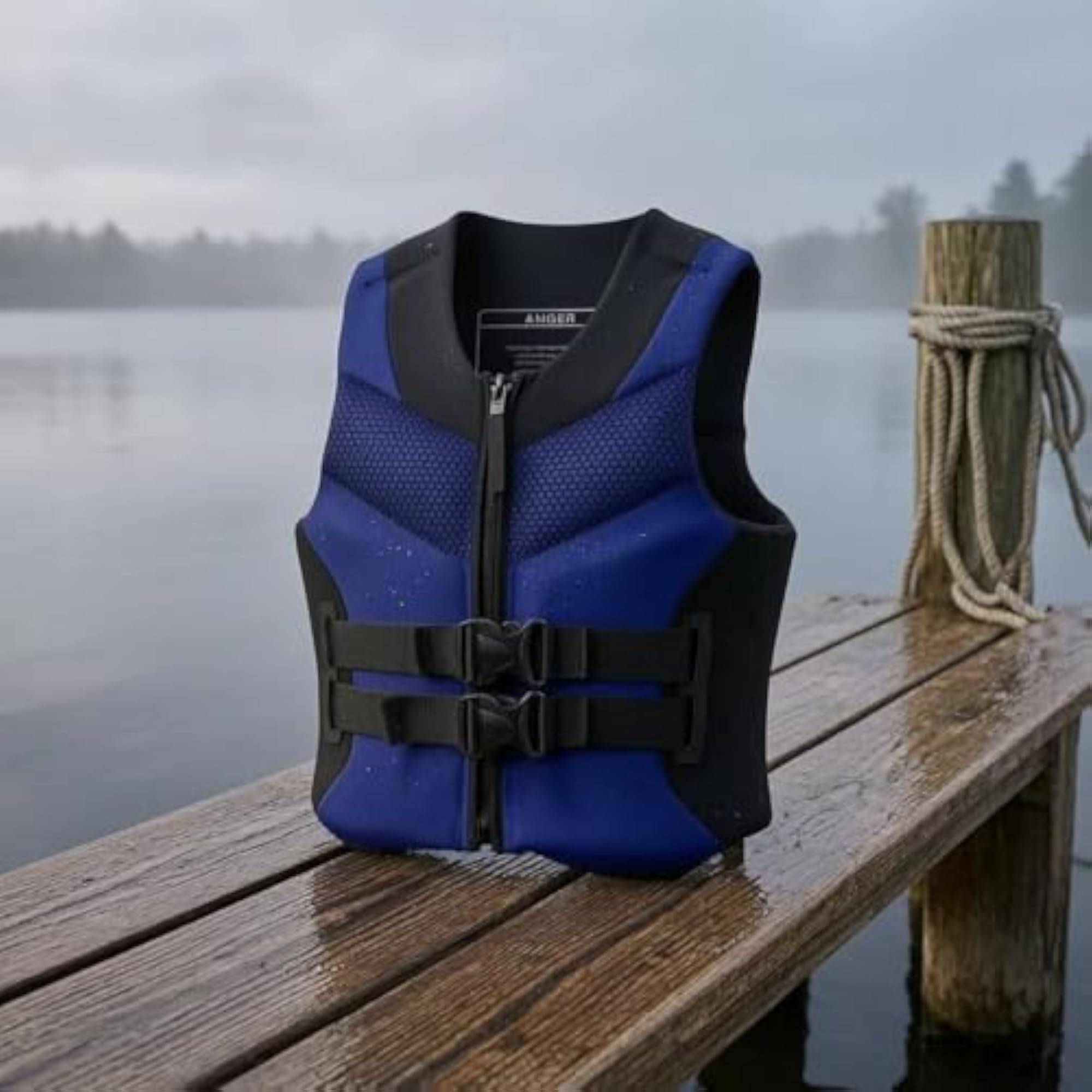 Buckle Closure Sleeveless Life Vest Honeycomb Panel Zip-Front