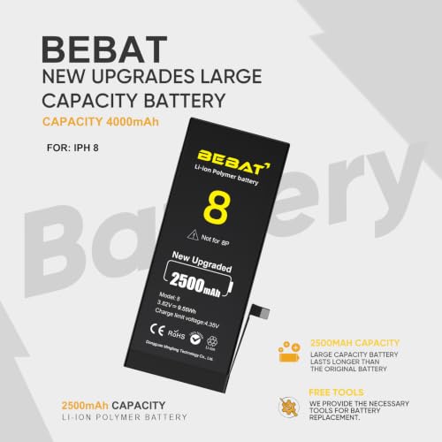 Image of Replacement for iPhone 8 Battery, 2500mAh High Capacity Li-ion Polymer Replacement Battery for Model A1863 A1905 A1906 with Professional Repair Tool Kits