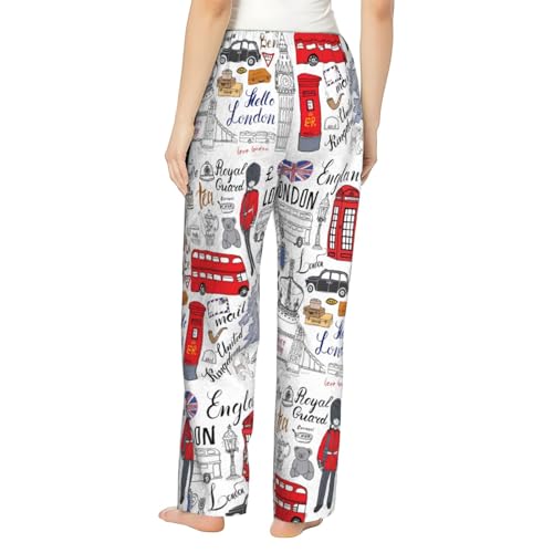 Pantalon pyjama flanelle femme confortable vêtement nuit imprimé à poches bas de nuit chaud I Love London