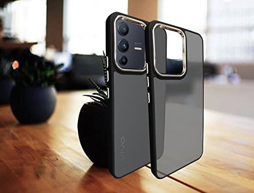 Image of A rtistque Frosted Translucent Back Cover Case for Vivo V23 Pro 5G | Electroplated Chrome Ring | Raised Camera Edges for Protection | Smooth Sides TPU - Black