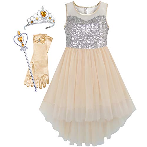 Sunny Fashion Girls Dress Black Hi-Low Magic Wand Princess Crown Dress Up