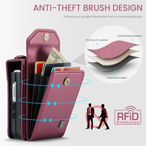 XKchatpt Capa para Samsung Galaxy Z Flip 5, carteira transversal com suporte para cartão com bloqueio RFID, alça de couro PU, capa protetora à prova de choque para Samsung Galaxy Z Flip 5 (rosa)