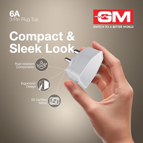 Image of GM G‑Home 8201 - 6 A 3‑Pin Plug Top Adapter with LED Indicator - Heavy-Duty & Stylish