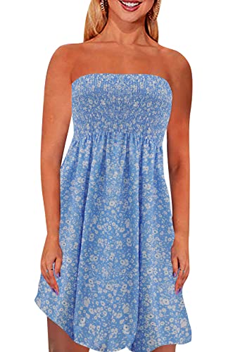 Image of Zyyfly Tube Top Dress Women Summer Beach Coverup Stretch Smocked Strapless Dress