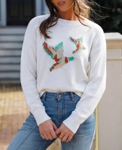 Image of SELINK Women's Holiday Sweater Crew Neck Print Casual Long Sleeve Pullover | cute tops, knit graphic sweaters, sequin letters, festive outfits, comfort fit for party daily wear