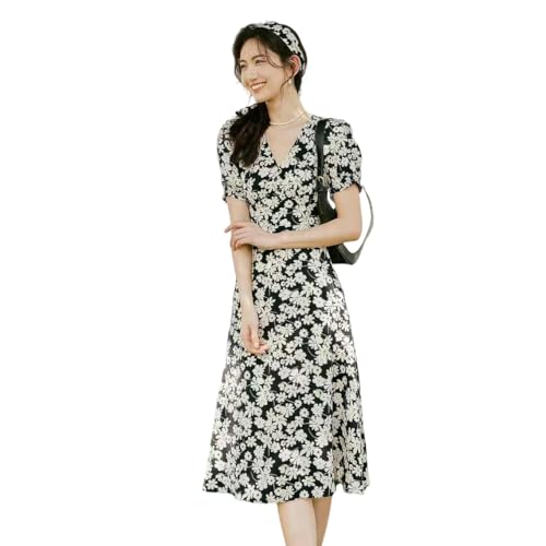 Robe midi en mousseline de soie à motif floral chic col en V