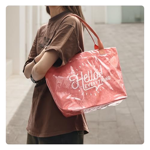 PVC Tote Bag Clear Carry All Shopping Handbag Plastic Shoulder Bag Women's Letters Print Kraft Paper Hobo Bag For Work Travel - Image 8
