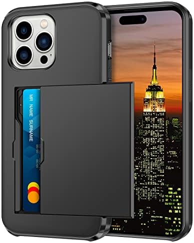 Coolden for iPhone 14 Pro Max Case Wallet Case Armor Shockproof Case Heavy Duty Protective Case Hard Back Soft TPU Bumper Card Holder Slot Wallet Case Cover for iPhone 14 Pro Max Phone Case (Black)