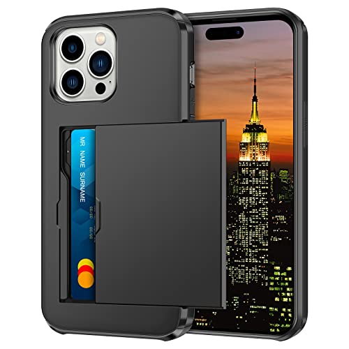 Coolden for iPhone 14 Pro Case Wallet Cover Armor Shockproof Heavy Duty Protective Hard PC Back Soft TPU Bumper Card Holder Slot Wallet Cover for iPhone 14 Pro Phone Case (Black)