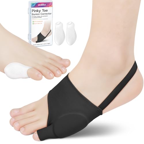 Tailors Bunion Corrector, 1 Pair Bunionette Sleeves with Built-in Gel Pads Cover Guard for Pinky Toe Pain Relief, Non-slip Strap, Soft and Breathable, Includes 2 Tailor's Bunion Corrector Pads (Black)