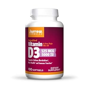Jarrow Formulas Vitamin D3 5000 IU – Bone Health, Immune Support & Calcium Metabolism Support – Dietary Supplement – 100 Servings (Softgels) (PACKAGING MAY VARY)