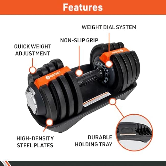 BodySport 40 Pound Adjustable Dumbbells ¨C Includes 12 Free Weights, Ranging from 3 to 40 Pounds, Ideal for Home Gym Workouts and Weight Training